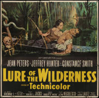 4k0435 LURE OF THE WILDERNESS 6sh 1952 art of sexy Jean Peters & wounded Jeff Hunter in swamp!