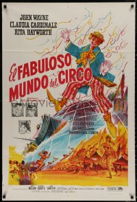 4k0642 CIRCUS WORLD Argentinean 1965 Claudia Cardinale, John Wayne, different artwork of clown!