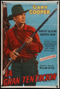 4k0654 FRIENDLY PERSUASION Argentinean 1957 different close up art of Gary Cooper with rifle!