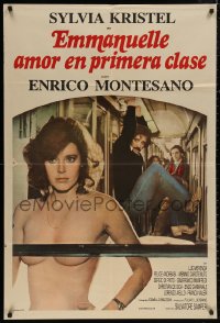 4k0667 LOVE IN FIRST CLASS Argentinean 1980 men on train stare at sexy topless Sylvia Kristel!