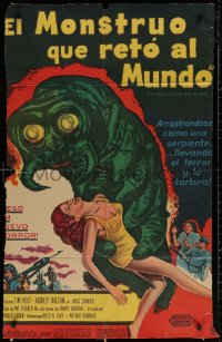 4k0672 MONSTER THAT CHALLENGED THE WORLD Argentinean 1957 cool art of creature & female victim!