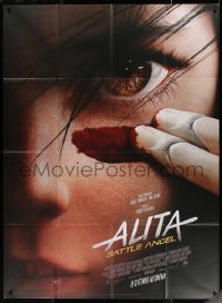4k0771 ALITA: BATTLE ANGEL advance French 1p 2019 super c/u of the CGI character blood to her face!