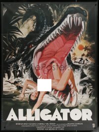 4k0773 ALLIGATORS French 1p 1980 Landi art of sexy naked woman in enormous alligator's mouth!