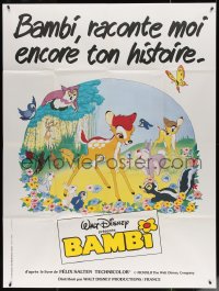 4k0799 BAMBI French 1p R1980s Walt Disney cartoon deer classic, great art with Thumper & Flower!