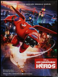 4k0817 BIG HERO 6 teaser French 1p 2015 Walt Disney CGI, armored Baymax & Hiro flying over city!