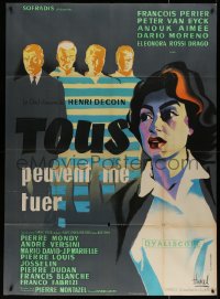 4k0928 EVERYBODY WANTS TO KILL ME French 1p 1957 Clement Hurel art of Aimee against gray background!