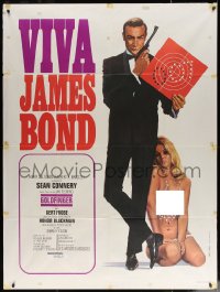 4k0977 GOLDFINGER French 1p R1970 art of Sean Connery as James Bond with near-naked woman!