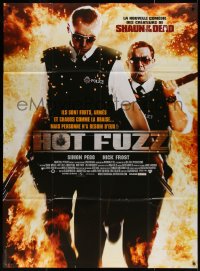 4k1005 HOT FUZZ French 1p 2007 Simon Pegg & Nick Frost walking out of flames with guns!
