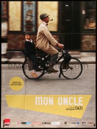 4k1122 MON ONCLE French 1p R2013 Jacques Tati as My Uncle, Mr. Hulot with kid on bicycle!