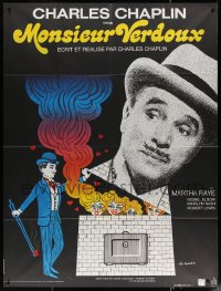 4k1124 MONSIEUR VERDOUX French 1p R1973 wonderful different art of Charlie Chaplin by Leo Kouper!