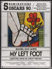 4k1134 MY LEFT FOOT French 1p 1990 Daniel Day-Lewis, cool artwork of foot w/flower by Seltzer!