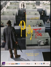 4k1181 PLAYTIME French 1p R2014 Jacques Tati, cool different image of Tati standing over cubicles!