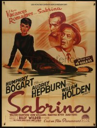 4k1214 SABRINA French 1p R1980s Soubie art of Audrey Hepburn, Humphrey Bogart & William Holden!