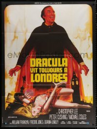 4k1218 SATANIC RITES OF DRACULA French 1p 1974 different Landi art of vampire Christopher Lee & girl!