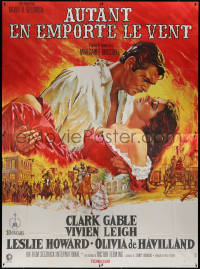 4k0712 GONE WITH THE WIND French 4p R1967 Terpning art of Clark Gable & Vivien Leigh over Atlanta!