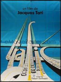 4k0726 TRAFFIC French 4p 1973 Jacques Tati as Mr. Hulot, wonderful title treatment art, rare!