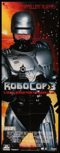 4k0749 ROBOCOP 3 French door panel 1993 full-length close up of cyborg cop Robert Burke with gun!