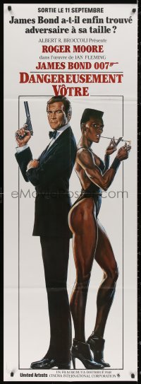 4k0751 VIEW TO A KILL French door panel 1985 Goozee art of Roger Moore as James Bond & Grace Jones!