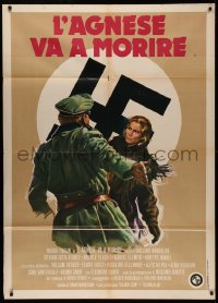 4k0172 AND AGNES CHOSE TO DIE Italian 1p 1976 art of Nazi soldier attacking Ingrid Thulin by swastika