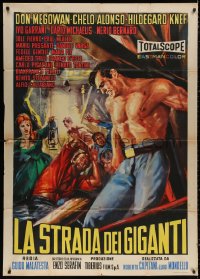 4k0508 LA STRADA DEI GIGANTI Italian 1p 1960 art of Don Megowan saving Chelo Alonso from collapse!
