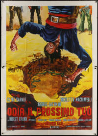 4k0468 HATE THY NEIGHBOR Italian 2p 1968 spaghetti western art of cowboy held over snake pit, rare!