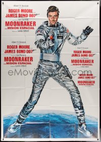 4k0409 MOONRAKER Spanish 54x77 1979 full-length art of Roger Moore as James Bond in spacesuit!
