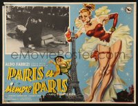 4k0136 PARIS IS ALWAYS PARIS Mexican LC 1954 border art of sexy gigantic showgirl by Eiffel tower!