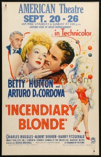 4k0306 INCENDIARY BLONDE WC 1945 art of super sexy showgirl Betty Hutton as Texas Guinan, rare!