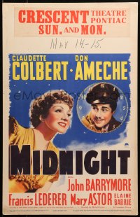 4k0339 MIDNIGHT WC 1939 great image of Claudette Colbert & Don Ameche in clock, ultra rare!