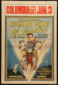 4k0347 OH DOCTOR WC 1925 great art of Reginald Denny going really fast on motorcycle!