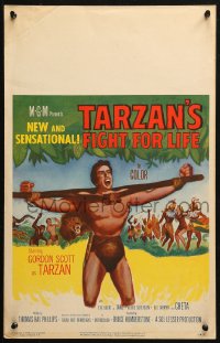 4k0384 TARZAN'S FIGHT FOR LIFE WC 1958 close up art of Gordon Scott bound with arms outstretched!