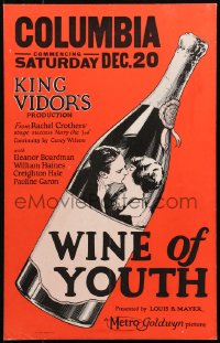 4k0399 WINE OF YOUTH WC 1924 King Vidor, cool art of young lovers kissing inside wine bottle!