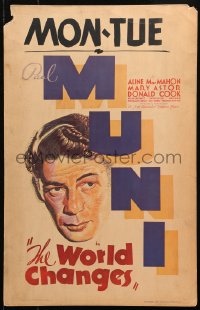 4k0403 WORLD CHANGES WC 1933 great headshot art of Paul Muni, Mervyn LeRoy directed, rare!
