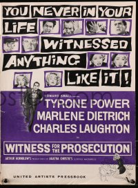 4k0072 WITNESS FOR THE PROSECUTION pressbook 1958 Wilder, Tyrone Power, Marlene Dietrich, Laughton