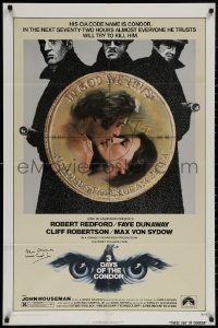 4m0591 3 DAYS OF THE CONDOR signed 1sh 1975 romantic CIA analyst Robert Redford & Faye Dunaway!