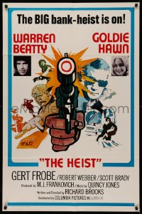 4m0584 $ 1sh 1971 bank robbers Warren Beatty & Goldie Hawn, cool art of gun, The Heist!