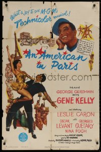 4m0610 AMERICAN IN PARIS 1sh 1951 wonderful art of Gene Kelly dancing with sexy Leslie Caron!