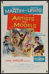 4m0624 ARTISTS & MODELS 1sh 1955 Dean Martin & Jerry Lewis, sexy Shirley MacLaine, great art!