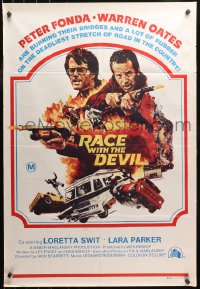 4m0318 RACE WITH THE DEVIL Aust 1sh 1975 Peter Fonda & Warren Oates are burning bridges & rubber!
