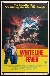 4m0332 WHITE LINE FEVER Aust 1sh 1975 Jan-Michael Vincent, cool truck crash artwork!