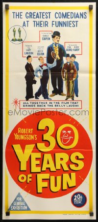 4m0338 30 YEARS OF FUN Aust daybill 1963 Charley Chase, Buster Keaton, Laurel & Hardy!