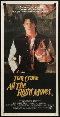 4m0341 ALL THE RIGHT MOVES Aust daybill 1984 close up of high school football player Tom Cruise!