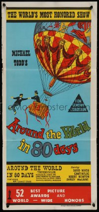 4m0346 AROUND THE WORLD IN 80 DAYS Aust daybill 1958 world's most honored show, cool balloon art!