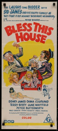 4m0356 BLESS THIS HOUSE Aust daybill 1972 great portrait of English comic actor Sidney James!