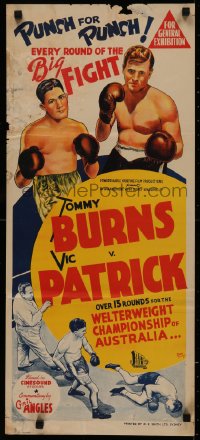 4m0365 BURNS V PATRICK Aust daybill 1946 sports boxers fight for welterweight championship, rare!