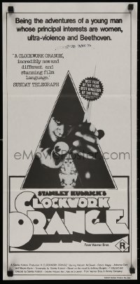 4m0377 CLOCKWORK ORANGE Aust daybill R1970s Stanley Kubrick classic, Castle art of Malcolm McDowell!