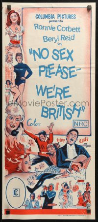 4m0380 COLUMBIA Aust daybill 1970s Corbett & Reid in No Sex Please: We're British, great border art!
