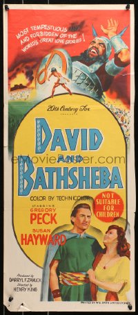 4m0388 DAVID & BATHSHEBA Aust daybill 1951 Gregory Peck broke commandment for sexy Susan Hayward