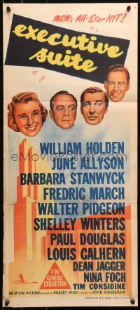 4m0400 EXECUTIVE SUITE Aust daybill 1954 William Holden, Barbara Stanwyck, Fredric March, Pidgeon