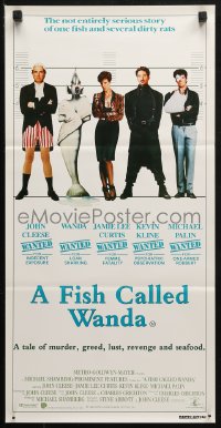 4m0408 FISH CALLED WANDA Aust daybill 1988 John Cleese, Curtis, Kline & Palin in police line up!